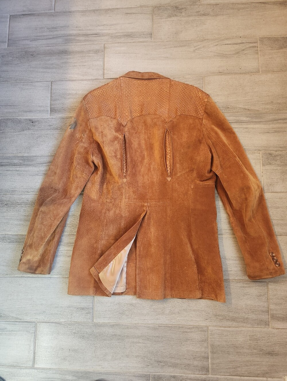 Vintage 70s Silton Blazer Men's 42Long Cognac Brown Suede Snake Embossed Western - Picture 10 of 16